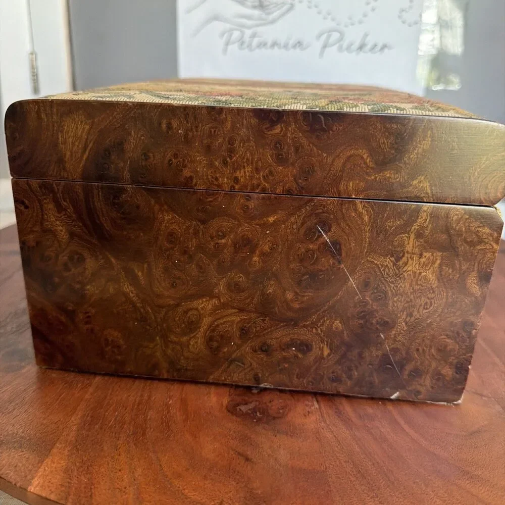 Vtg Floral Tapestry Jewelry Chest Box Stone & Thomas 80’s Velvet Lined Italy